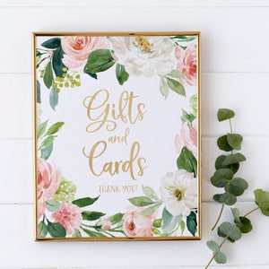 Gifts and Cards Sign - Gift Station Printable - Pink Girls Baby Shower Decorations - Blush Baby Shower Decor - Floral Gift Table Signage