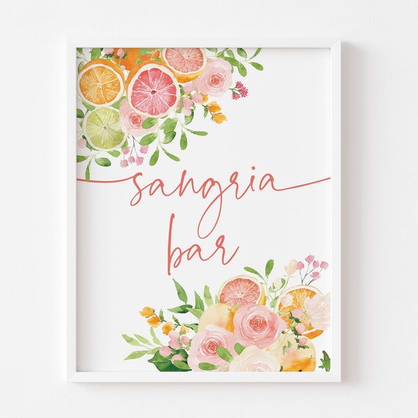 Sangria Bar Sign - Citrus Bridal Shower - 8x10 Printable Sign - She Found Her Main Squeeze - Citrus Fruit Wedding Shower - Sangria Station