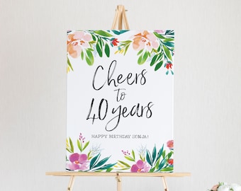 Letrero de saludos por los 40 años - Letrero de 40 cumpleaños - Decoración de 40 cumpleaños - Decoraciones de 40 cumpleaños - 40 y fabuloso - Letrero de cumpleaños personalizado