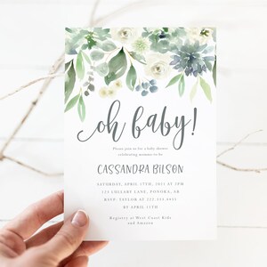 Carte d'invitation pour baby shower - Invitation baby shower bleue et verte - Faire-part de baby shower pour garçons imprimable - Carte d'invitation à télécharger