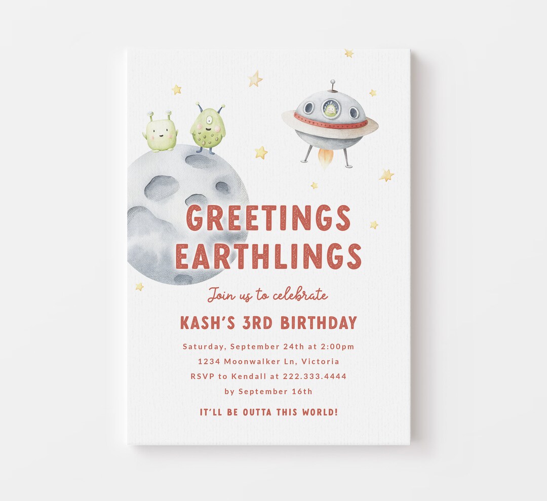 Alien Birthday Party Invitation - Printable UFO Birthday Invite - Outer ...