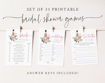 Rose Soiree Bridal Shower Game Bundle - Set of 33 Wedding Shower Games & Activities - Rose Wine Bridal Shower - Blushing Bride Bridal Shower