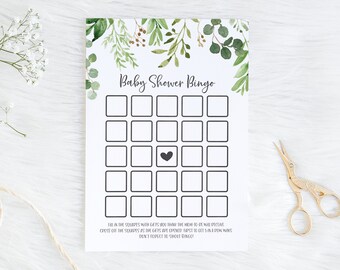 Baby Shower Bingo Game - Gender Neutral Greenery Baby Shower Game Printable - Gift Opening Bingo - Eucalyptus Baby Shower Activity Download