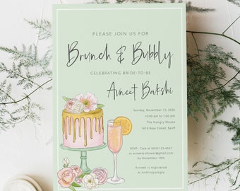 Brunch and Bubbly Invitation - Bridal Shower Brunch Invitation - Champagne and Cake Bridal Shower Printable Invite - Digital Invitations