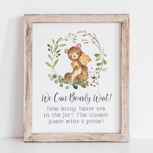 Baby Shower Guessing Game Sign - How Many Bears are in the Jar - Woodland Party Decor - Bear Baby Shower Signage - We Can Bearly Wait Theme