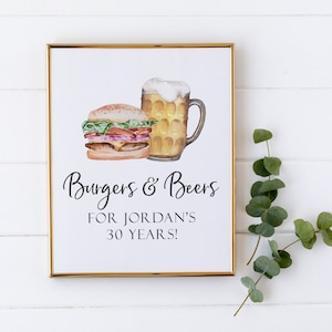 Décorations de fête d'anniversaire barbecue - hamburgers et bières fête d'anniversaire - bières pour 30 ans - décorations de fête 30e anniversaire - imprimable