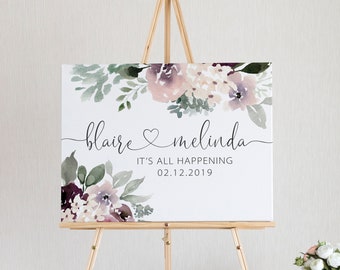 Engagement Party Welcome Sign - It's All Happening Sign - Shades of Purple Decor - Silver Sage and Lavender - Bridal Shower Printable Sign