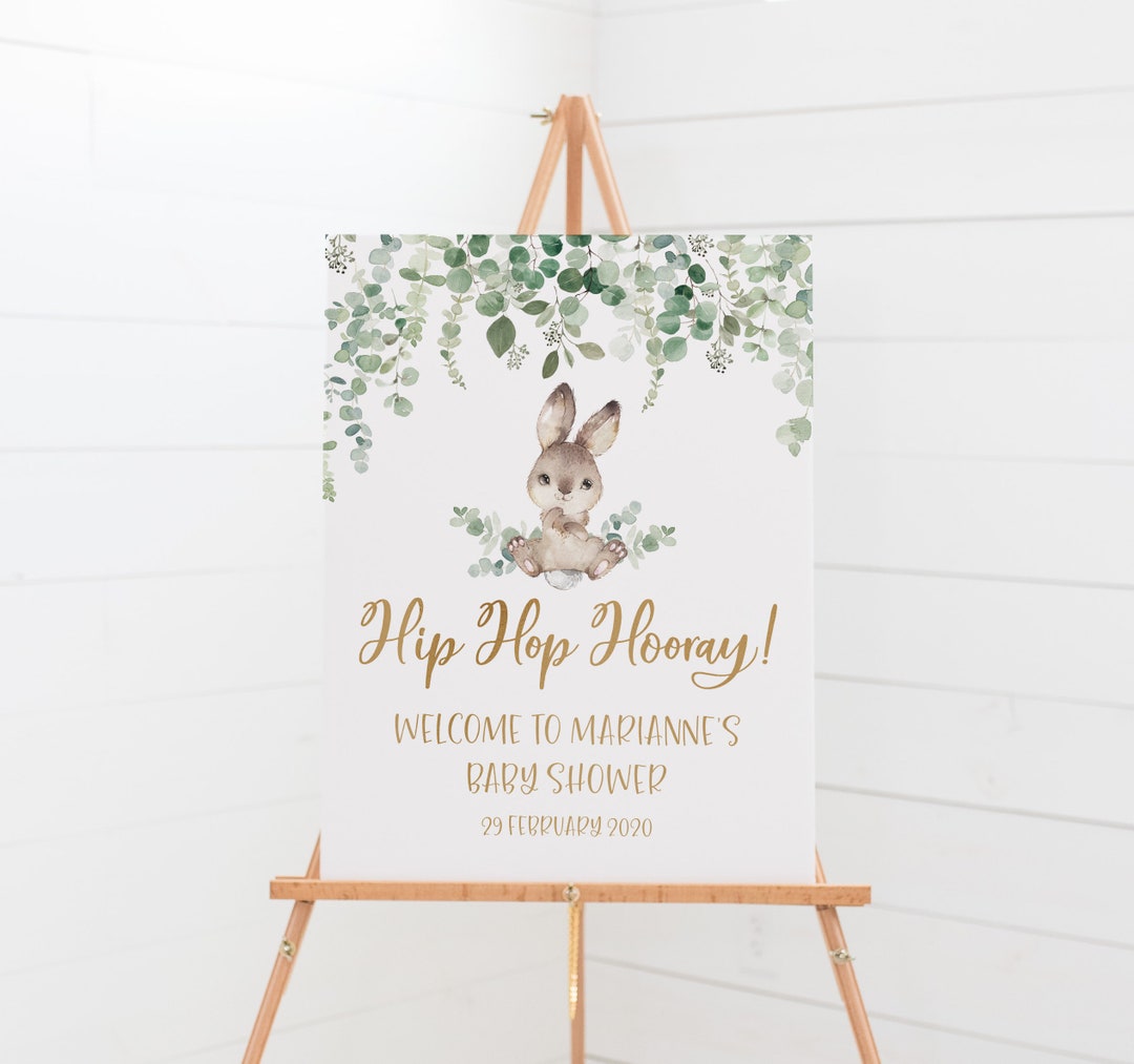 Bunny Baby Shower Poster Rabbit Baby Shower Decor Eucalyptus