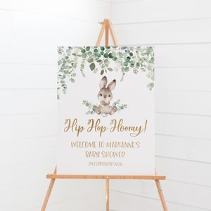 Bunny Baby Shower Welcome Poster - Rabbit Baby Shower Decor - Eucalyptus Baby Shower Decorations - Hip Hop Hooray - Gender Neutral Decor