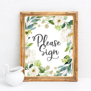 Please Sign Our Guest Book Printable - Baby Shower Guest Book Sign - Greenery Decorations - Green & White Baby Shower - Neutral Baby Shower