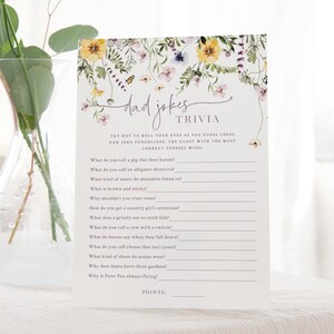 Dad Jokes Baby Shower Game - Printable 5x7 Game - Little Wildflower Theme - Dad Jokes Trivia Game - Summer Pastel Flower Baby Shower Games