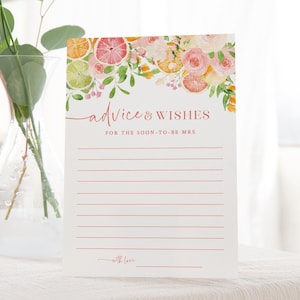 Citrus Brautdusche Ratschläge und Wünsche - Druckbare Hochzeitskarten - Ratschläge für die werdende Braut - Hochzeitsempfehlungskarten für die Brautparty
