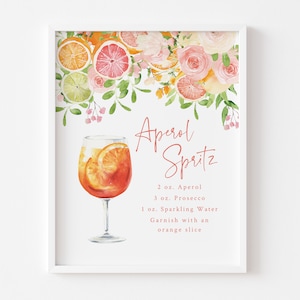 Placa de bar Aperol Spritz - Chá de panela com tema cítrico - Placa 8x10 para impressão - Placa de coquetel Aperol Spritz - Chá de panela Main Squeeze