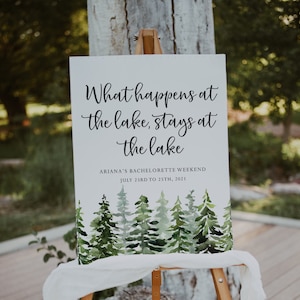 Lake Bachelorette Weekend Welcome Sign - Camping Bachelorette Welcome Poster - What Happens at the Lake, Stays at the Lake Printable Sign