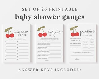 Kersenspelletjes babyshower | Zij is de kers op de taart | Babyshower met fruitthema | Afdrukbare babyshoweractiviteiten | Rode babyshower
