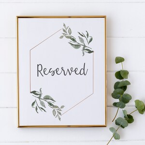 Reserved Sign - Greenery and Rose Gold Signage - Wedding Reserved Printable - Minimalist Geometric Party Sign - Reserved Seating Sign