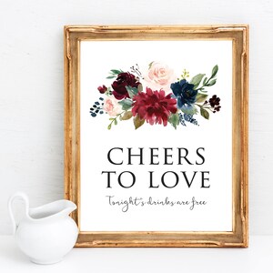 Cheers To Love Sign - Open Bar Wedding Sign - Tonight&#39;s Drinks Are Free Sign - Tonight&#39;s Drinks Are On Us Sign - Wedding Bar Signage