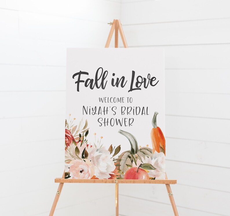 Autumn Pumpkin Bridal Shower Signage Fall in Love Bridal Shower Welcome Sign Rustic Fall Bridal Shower Decor Pumpkin Party Signs