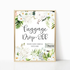 Decorazioni per addio al nubilato a tema viaggio - Cartello da tavolo regalo - Cartelli tropicali - Cartello per biglietti e regali - Tavolo regalo per deposito bagagli stampabile