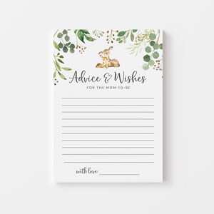 Oh Deer Baby Shower Advice Cards - Biglietti stampabili con consigli e auguri - Baby Shower a tema cervo - Tema bosco - Consigli per la futura mamma