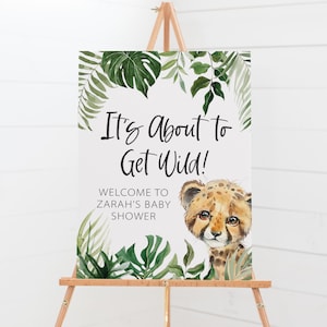 It&#39;s About to Get Wild Baby Shower Welcome Sign - Safari Baby Shower Decorations - African Animals Party Decor - Modern Safari Shower Theme