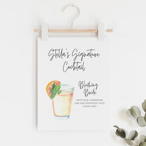 Bridal Shower Signature Cocktail Printable - Bachelorette Signature Drink Sign - Watercolor Drink Sign - Watercolor Bachelorette Bar Sign