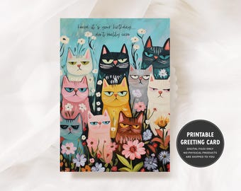 Giggle Greetings - Biglietto di compleanno divertente con gatto per lui o per lei, tema umoristico, con busta rossa, biglietto ecologico