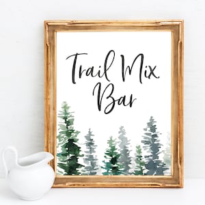 Letrero de barra de mezcla de frutos secos - Letrero de baby shower - Letrero de boda - Decoración rústica de bosque - Letrero de mesa de mezcla de frutos secos - Decoración de invierno - Decoración de montaña - Árboles