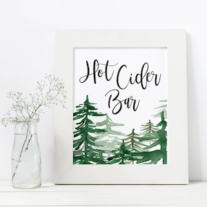 Hot Cider Sign Apple Cider Bar Sign Hot Apple Cider Sign Winter Wedding Sign Christmas Party Printable Holiday Party Sign Cider image 1