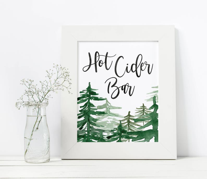 Hot Cider Sign Apple Cider Bar Sign Hot Apple Cider Sign Winter Wedding Sign Christmas Party Printable Holiday Party Sign Cider image 1