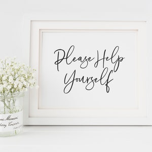 Please Help Yourself Sign - Food Table Sign - Beverage Station Sign - Wedding Bathroom Toiletries Basket Sign - Help Yourself to Some Food