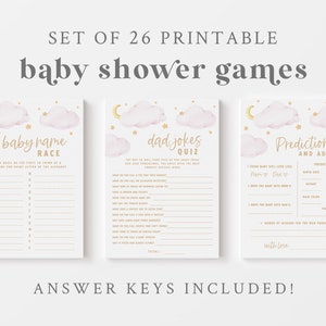 Pink Star Themed Baby Shower Game Bundle - 26 Printable Games & Activities - Over the Moon - Twinkle Twinkle Little Star Girls Baby Shower
