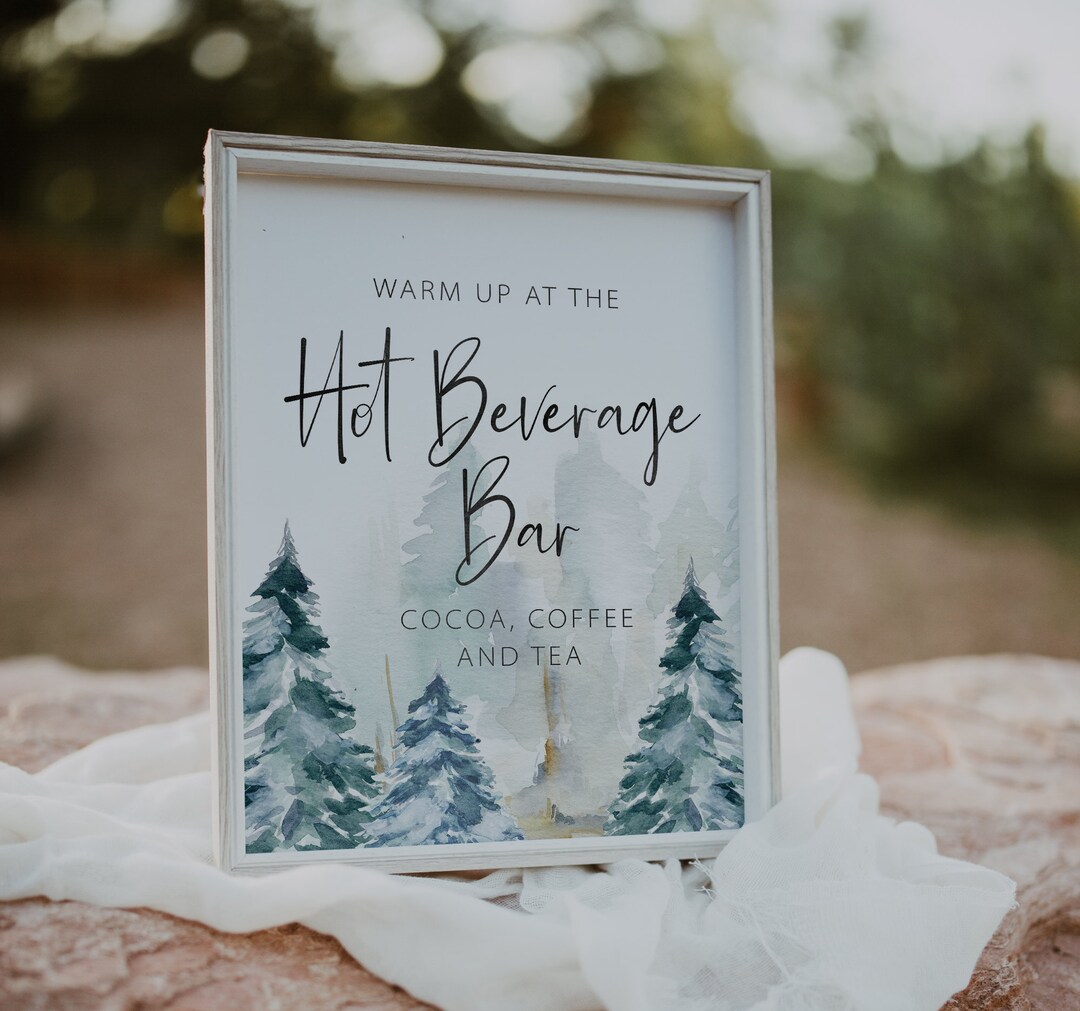 Hot Beverage Bar Sign Winter Woodland Wedding Signage Etsy