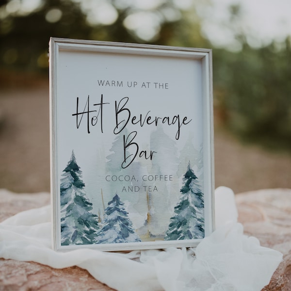 Hot Beverage Bar Sign - Winter Woodland Wedding Signage - Cocoa, Coffee and Tea Sign - Hot Drinks Sign - Mountain Wedding - Hot Cocoa Bar
