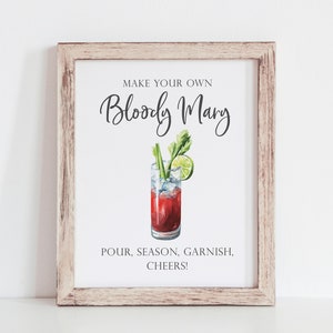 Signo de Bloody Mary Bar Construye tu propio Bloody Mary Haz tu propio Bloody Mary Bloody Bar Signo de bebida Signo de fiesta de alcohol Bebidas DIY imagen 1