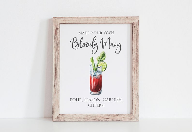 Signo de Bloody Mary Bar Construye tu propio Bloody Mary Haz tu propio Bloody Mary Bloody Bar Signo de bebida Signo de fiesta de alcohol Bebidas DIY imagen 1