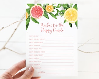 Advice and Wishes for the Happy Couple - Citrus Bridal Shower - Advice for the Bride and Groom Card - Lemon Themed Marriage Advice Cards
