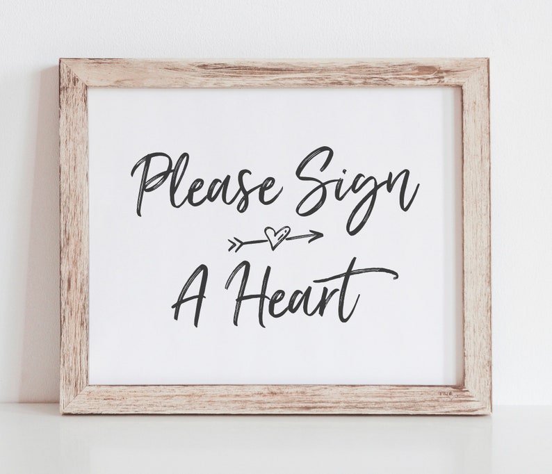 Heart Guest Book Frame Sign Heart Guest Book Printable Sign Please Sign a Heart Sign Wedding Signature Heart Tree Guest Book Sign