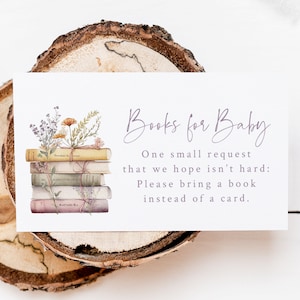 Boeken voor baby-insteekkaarten - afdrukbare 3,5 x 2" boekenverzoekkaarten - neem een boek mee in plaats van een kaart - verhalenboek babyshower - boekenthema