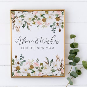 Babyparty Ratkarten - Rat und Wunschschild - Rat für die neue Mama Karten - Rustikales Babyparty Dekor mit Blumen - Grün und Blush Schild