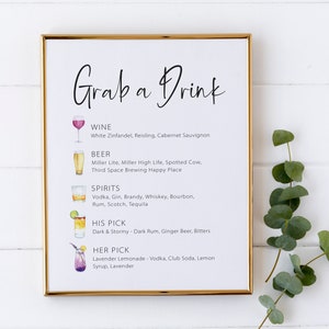 "Hochzeits-Bar-Menü-Schild mit Signature-Getränken - ""His and Hers"" Cocktails - ""Wein und Bier""-Schild - Moderne Bar-Signage - Hochzeit-Trinkliste."