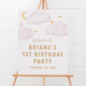 Twinkle Twinkle Little Star Birthday Welcome - Pink Little Star First Birthday - Printable Welcome Poster - Girl Moon and Stars Birthday