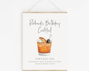40th Birthday Party Signature Drink Sign - Watercolor Cocktail Party Sign - Birthday Party Bar Sign Printable - Signature Cocktail Sign