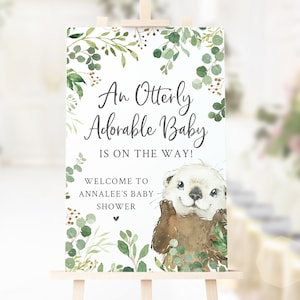 Otter Baby Shower Willkommen Poster - Druckbares Greenery Willkommen Poster - Otter Thema - Otterly Adorable Baby - Waldtiere Baby Shower