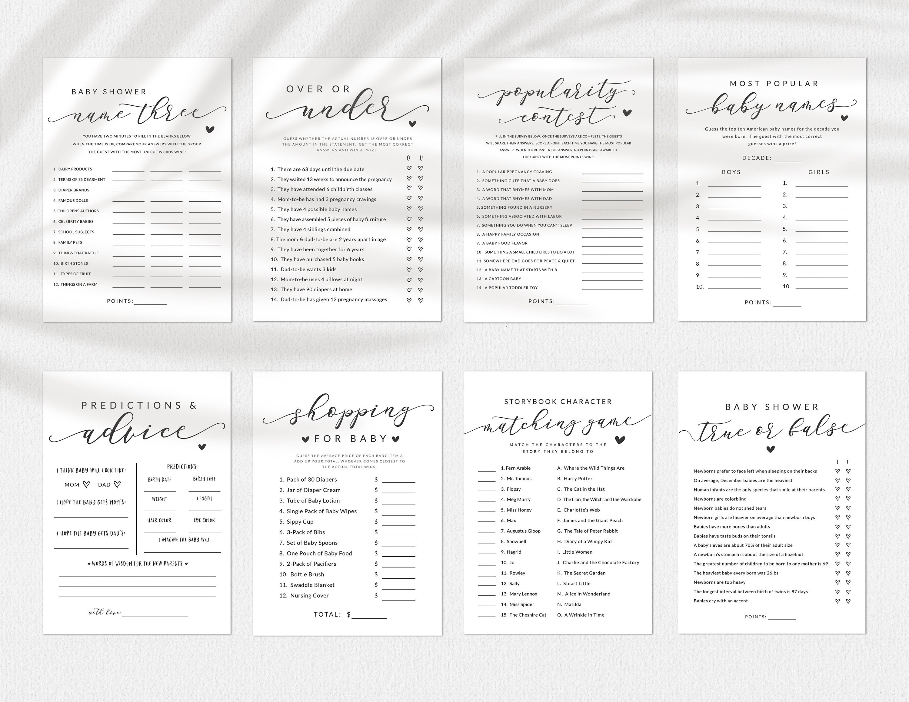 Baby Shower Games Bundle Set of 32 Printable Baby Shower Etsy