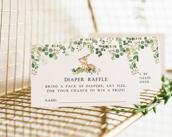 Diaper Raffle Invitation Insert Cards - Printable Diaper Raffle Tickets - Woodland Deer Baby Shower - Forest Friends Baby Shower Theme