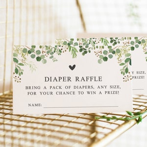 Cartes de tombola de couches - billets de tombola de couches - cartes d'insertion d'invitation - cartes de demande de couche - baby shower non sexiste - verdure rustique