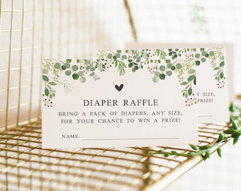 Diaper Raffle Cards - Diaper Raffle Tickets - Invitation Insert Cards - Diaper Request Cards - Gender Neutral Baby Shower - Rustic Greenery