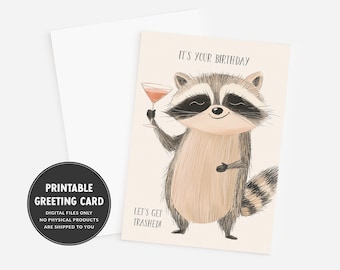 Raccoon Birthday Card | Let's Get Trashed | Funny Printable Birthday Card | Martini Card | 30th Birthday Card | Humorous Greeting Card