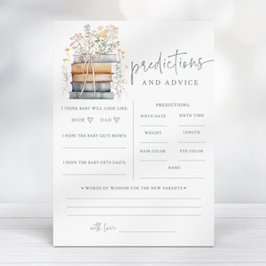 Livre sur le thème prédictions et conseils pour baby shower - cartes de prédiction de bébé imprimables 5 x 7 - livre d'histoires carte de conseils pour baby shower - un nouveau chapitre